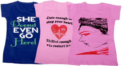 

IndiWeaves Girls Printed T Shirt(Multicolor, Blue & pink & pink