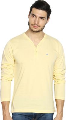 

The Indian Garage Co. Solid Men's Henley Yellow T-Shirt