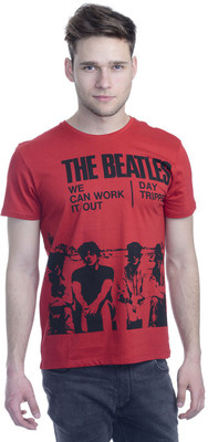 Beatles Printed Men' Round Neck Red T-Shirt