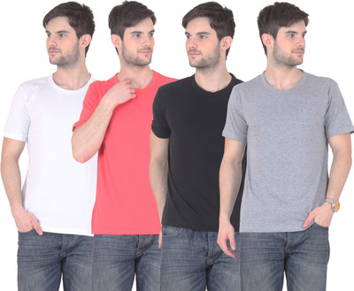 

FnMe Solid Men' Round Neck Multicolor T-Shirt(Pack of 4, Black;gajri;grey;white