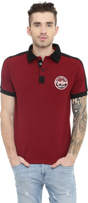 Gritstones Solid Men' Polo Neck Maroon T-Shirt, Maroon30