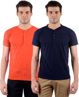

Gallop Solid Men' Henley Multicolor T-Shirt(Pack of 2
