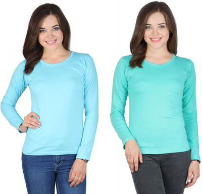 

SayItLoud Solid Women' Round Neck Light Blue, Light Green T-Shirt(Pack of 2, Aqua green;sky blue