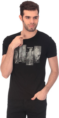 Claude9 Printed Men' Round Neck Black T-Shirt