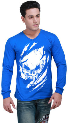 

Inkovy Graphic Print Men's V-neck Blue T-Shirt