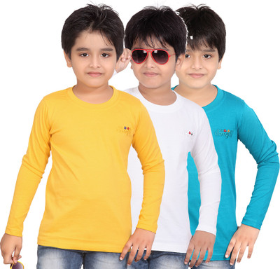 

FabTag - Dongli Boys Solid, Self Design T Shirt(Multicolor, Pack of 3, Multicolor_19