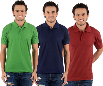 

Blaze Solid Men's Polo Neck Multicolor T-Shirt(Pack of 3, Dark blue;light green;maroon