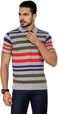 

Cotton County Premium Striped Men's Flap Collar Neck Red T-Shirt