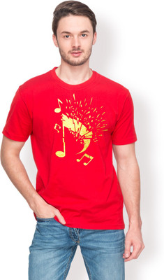 

Foyld Graphic Print Men's Round Neck Red, Gold T-Shirt