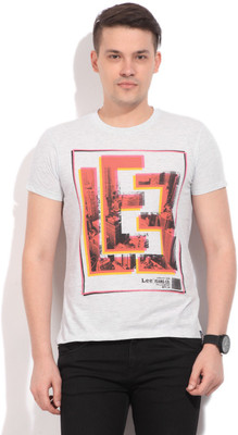 

Lee Printed Men' Round Neck Grey T-Shirt, Grey mel