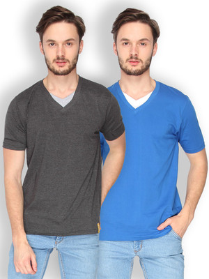 

Campus Sutra Solid Men V-neck Grey, Blue T-Shirt(Pack of 2, Blue;grey