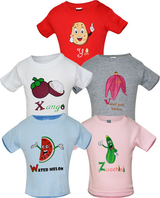 

Gkidz Boys Printed Cotton T Shirt(Multicolor, Pack of 5