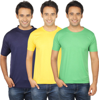 

Quetzal Solid Men's Round Neck Green, Yellow, Blue T-Shirt(Pack of 3, Blue;green;yellow