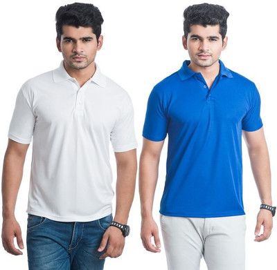 DoubleF Solid Men Polo Neck Multicolor T-Shirt(Pack of 2) DoubleF Solid Men Polo Neck Multicolor T-Shirt(Pack of 2)