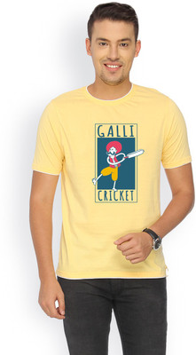 

Campus Sutra Printed Men Round Neck Yellow T-Shirt