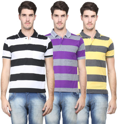 

Vimal Striped Men's Polo Neck Multicolor T-Shirt(Pack of 3