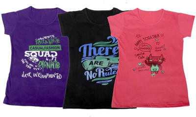 

IndiWeaves Girls Printed T Shirt(Multicolor, Purple & black & pink