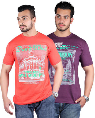 

Shineway Graphic Print Men's Round Neck Multicolor T-Shirt(Pack of 2, Carrot;voilet