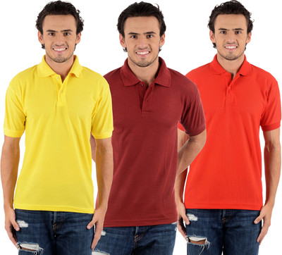 

Blaze Solid Men's Polo Neck Multicolor T-Shirt(Pack of 3, Maroon;red;yellow