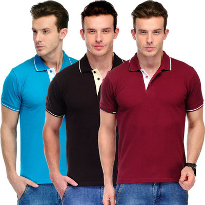 

Scott International Solid Men's Polo Neck Blue, Red, Brown T-Shirt(Pack of 3), Blue and red and brown