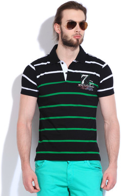 

Mufti Striped Men's Polo Neck Black T-Shirt, 04-green