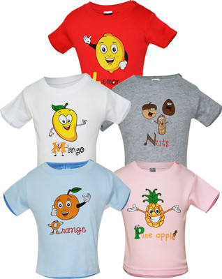 

Gkidz Boys Printed Cotton T Shirt(Multicolor, Pack of 5