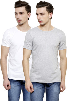 

Casual Tees Solid Men' Round Neck White, Grey T-Shirt(Pack of 2, Grey;white