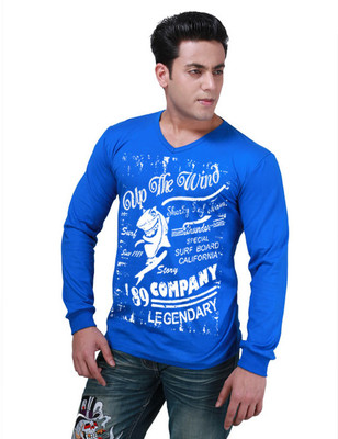 78% OFF on Inkovy Graphic Print Men's V-neck Blue T-Shirt