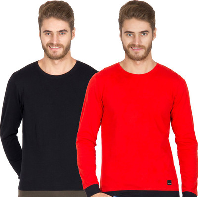 

Rigo Solid Men's Round Neck Black, Red T-Shirt(Pack of 2)