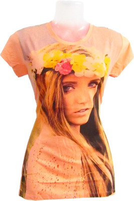

Revinfashions Printed Women's Round Neck Orange T-Shirt
