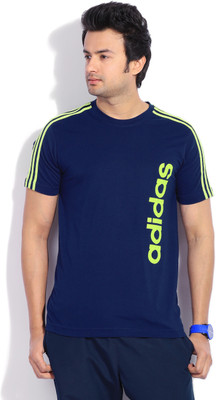 

ADIDAS Printed Men's Round Neck Blue T-Shirt, Ngtblu/bahglo