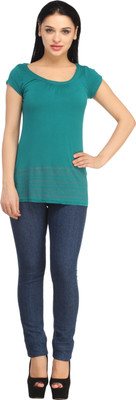 

X'Pose Solid Women's Round Neck Green T-Shirt, Green-1