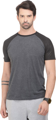 

RAWFITT Solid Men's Round Neck Grey, Black T-Shirt