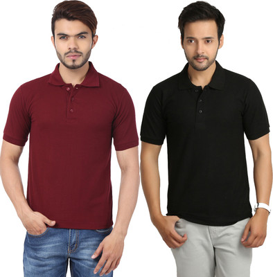 

Weardo Solid Men's Polo Neck Black, Maroon T-Shirt(Pack of 2)