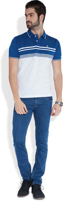 Parx Striped Men's Polo Neck Blue T-Shirt