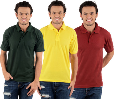 

Blaze Solid Men's Polo Neck Multicolor T-Shirt(Pack of 3, Dark green;maroon;yellow