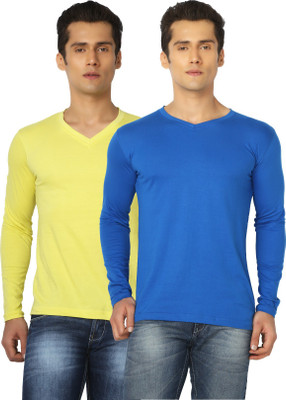 

Joke Tees Solid Men's V-neck Gold, Blue T-Shirt(Pack of 2, Gold;royal blue