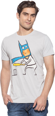 

Chimp Graphic Print Men' Round Neck Silver T-Shirt