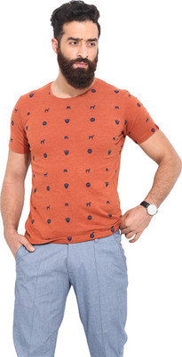 

Mr Button Printed Men's Round Neck Orange T-Shirt, Cotton