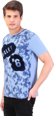 

TAG-7 Printed Men Round Neck Light Blue T-Shirt