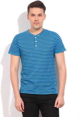 

Flippd Striped Men' Henley Blue T-Shirt, Turquoise-navy