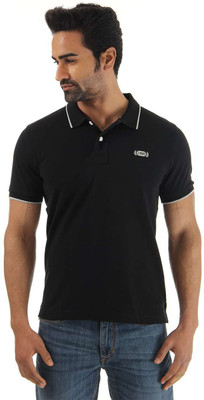 

Flying Machine Solid Men' Polo Neck Black T-Shirt, Vivid blue