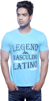 Masculino Latino Printed Men' Round Neck Reversible Blue T-Shirt, Sky blue