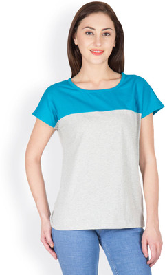 

Rigo Solid Women's Round Neck Grey, Blue T-Shirt