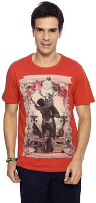 

SF Jeans by Pantaloons Graphic Print Men's Round Neck Orange T-Shirt, Orange melange