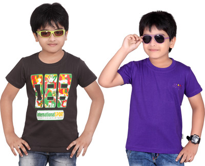 

Dongli Boys Solid T Shirt(Purple, Pack of 2)