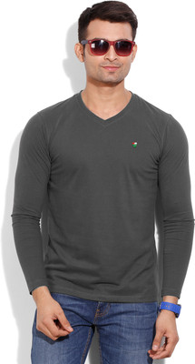 

Wear Your Mind Solid Men's V-neck Grey T-Shirt, Dk grey