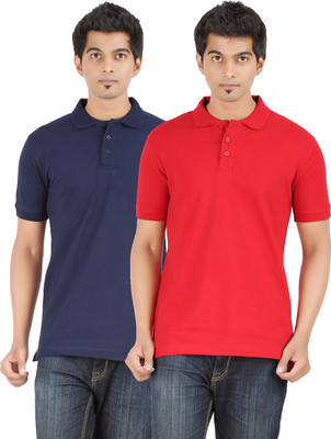 

Ap'pulse Solid Men' Polo Neck Dark Blue, Red T-Shirt(Pack of 2, Navy;red