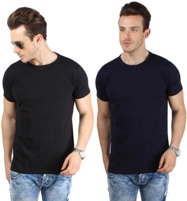 

SayItLoud Solid Men's Round Neck Blue, Black T-Shirt(Pack of 2, Black;navy blue