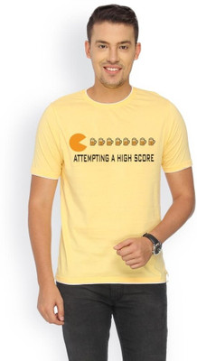 

Campus Sutra Printed Men Round Neck Yellow T-Shirt